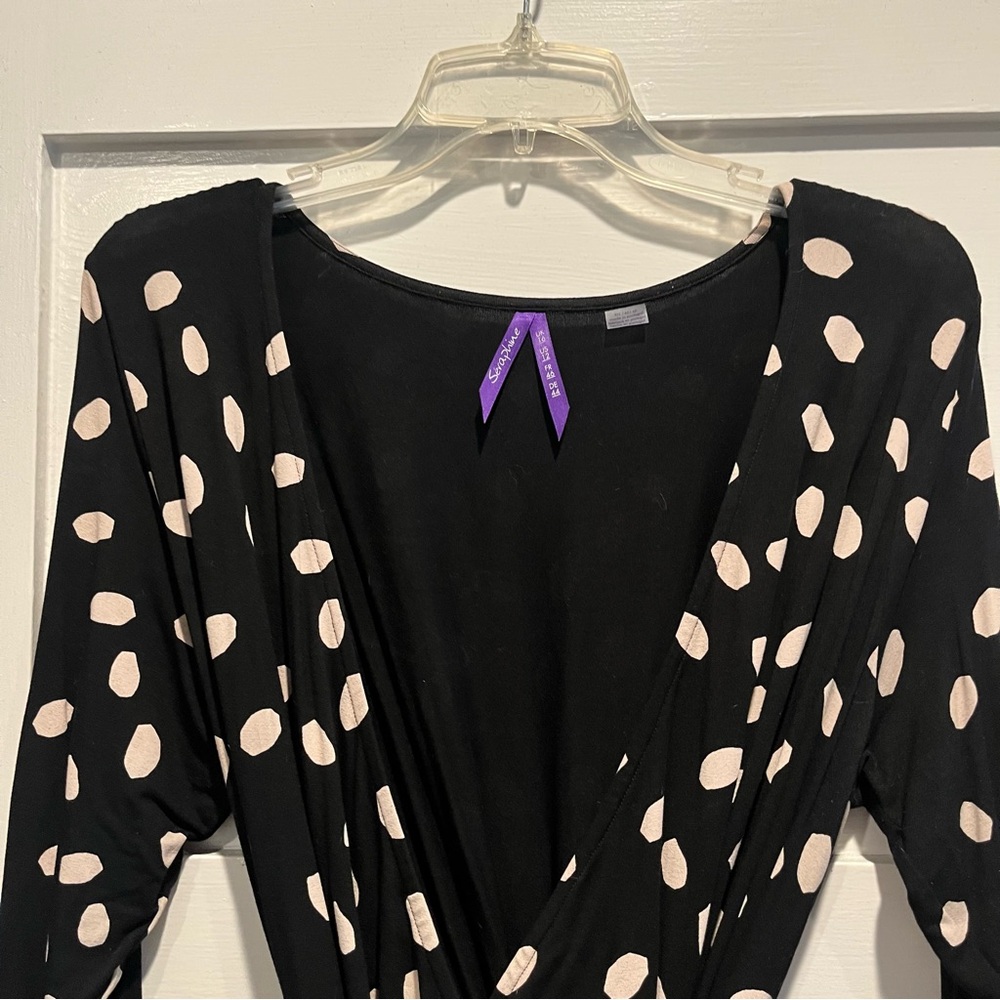 Seraphine Maternity Black and White Polka Dot Wrap Dress, Size 12